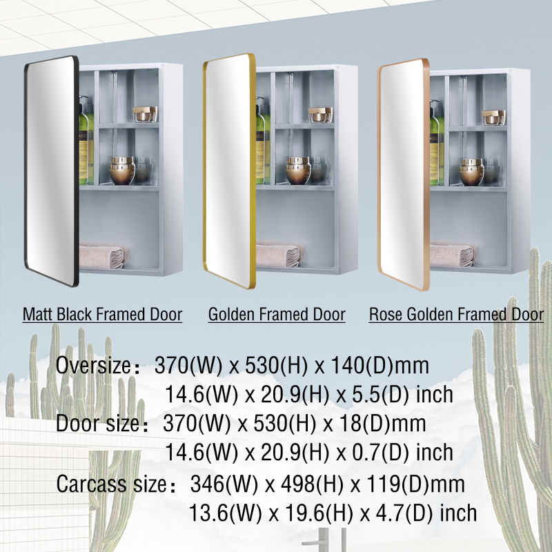 Fundin Stainless Steel Bathroom Medicine Mirror Cabinet with Matt Black ...