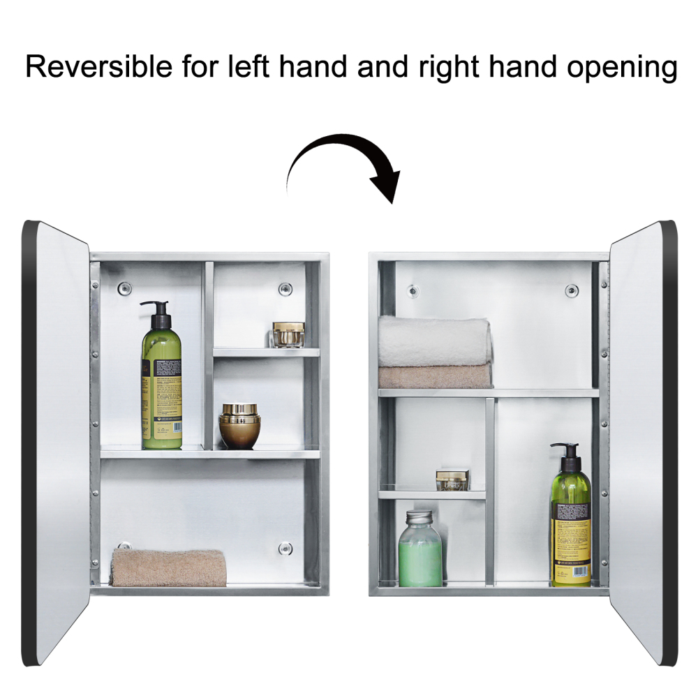 Fundin Stainless Steel Bathroom Medicine Mirror Cabinet with Matt Black Framed Door, Multi Shelves, 15x21 inch