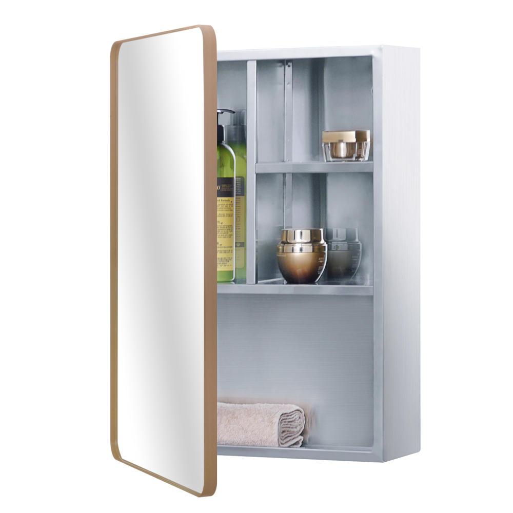 Fundin Stainless Steel Bathroom Medicine Mirror Cabinet with Matt Black Framed Door, Multi Shelves, 15x21 inch