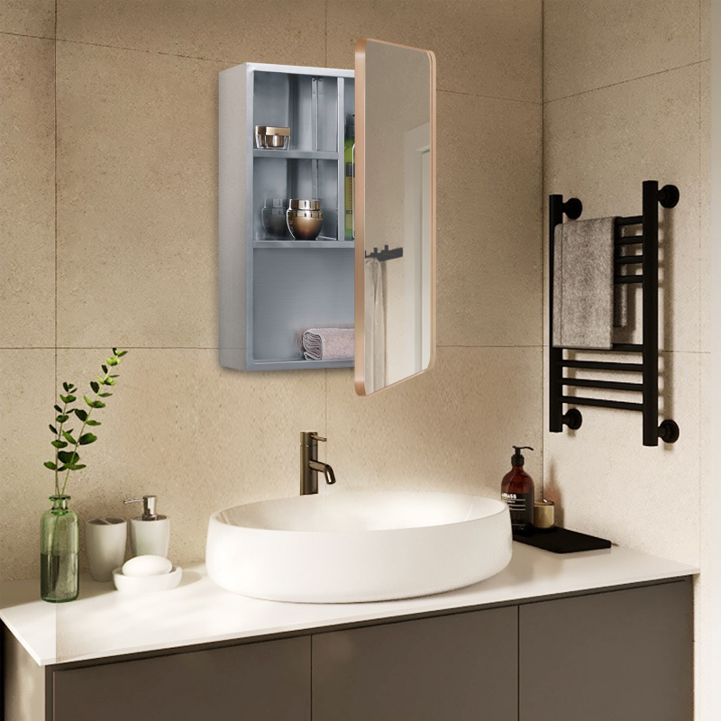 Fundin Stainless Steel Bathroom Medicine Mirror Cabinet with Matt Black Framed Door, Multi Shelves, 15x21 inch