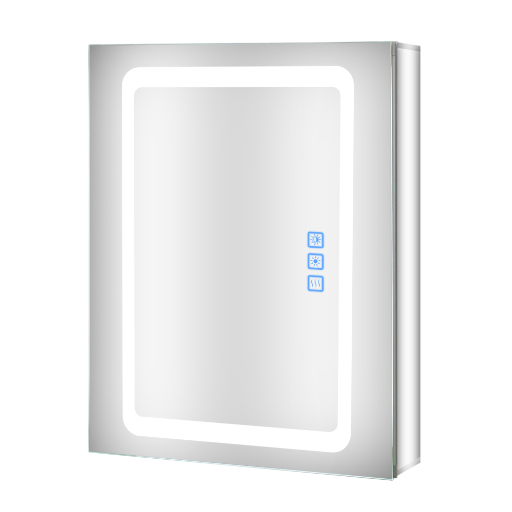 Aluminum LED Bathroom Mirror Cabinet with Defogger, Dimmer, Outlet and USB charger, Recessed or Surface Mount, 20W x 25.5H inch