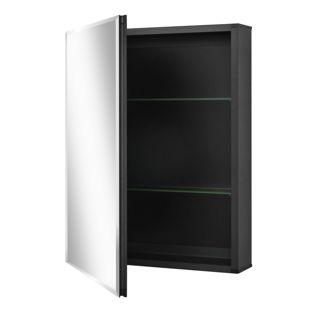 Fundin Medicine Cabinet 19.8 x 26 inches Mirror Size, Recessed or Surface Mount, Black Aluminum Bathroom Wall Cabinet with Mirror and Adjustable Shelves.