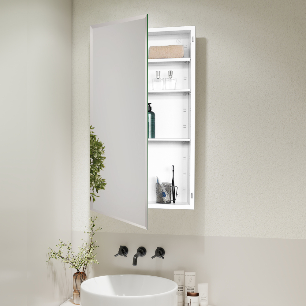 Fundin White Medicine Cabinet Recessed or Surface Mount, Bathroom Medicine Cabinet with 20 x 36 Mirror Size and Adjustable Staggered Shelves