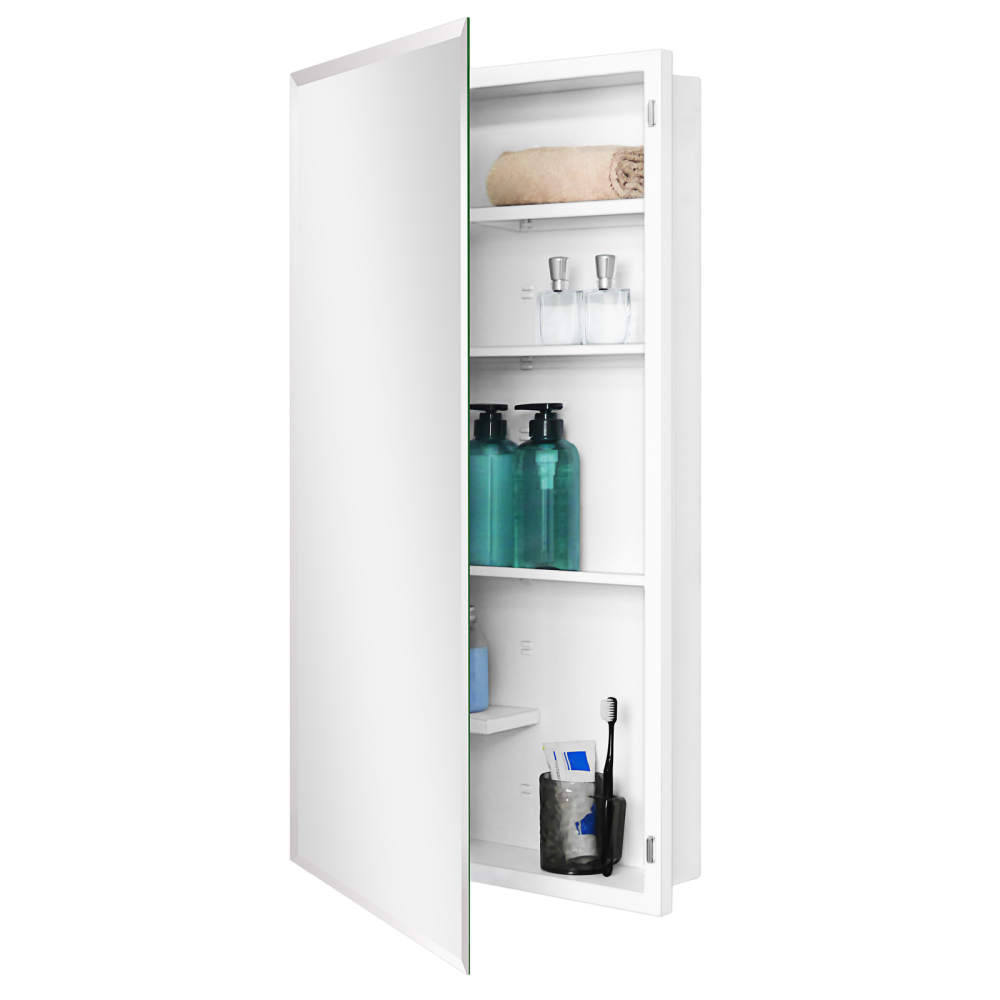 Fundin White Medicine Cabinet Recessed or Surface Mount, Bathroom Medicine Cabinet with 20 x 36 Mirror Size and Adjustable Staggered Shelves