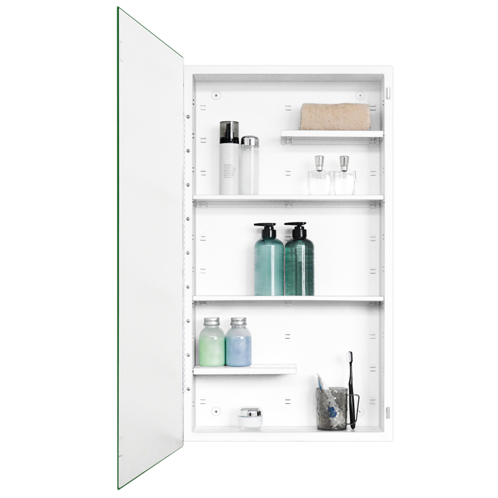 Fundin White Medicine Cabinet Recessed or Surface Mount, Bathroom Medicine Cabinet with 20 x 36 Mirror Size and Adjustable Staggered Shelves