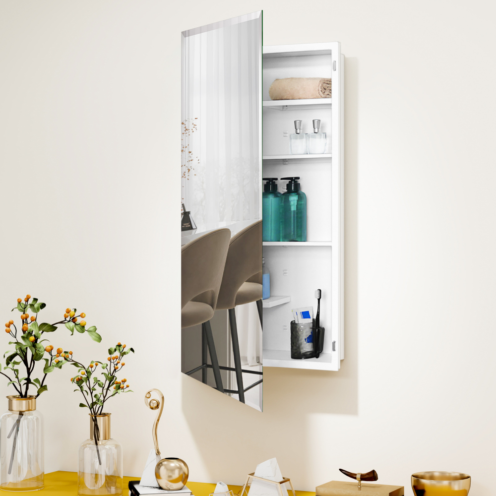 Fundin White Medicine Cabinet Recessed or Surface Mount, Bathroom Medicine Cabinet with 20 x 36 Mirror Size and Adjustable Staggered Shelves