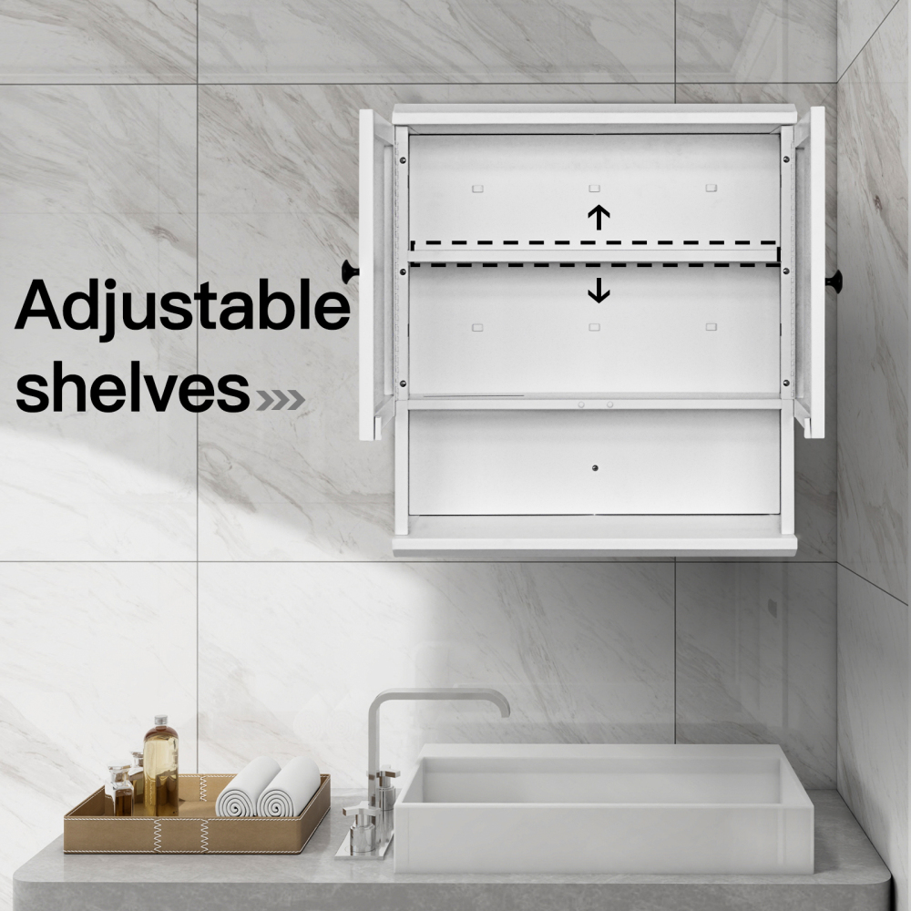 Fundin White Bathroom Wall Cabinet with Hidden Tissue Slot & Adjustable Shelves, Over The Toilet Storage Cabinet for Bathroom Laundry Room