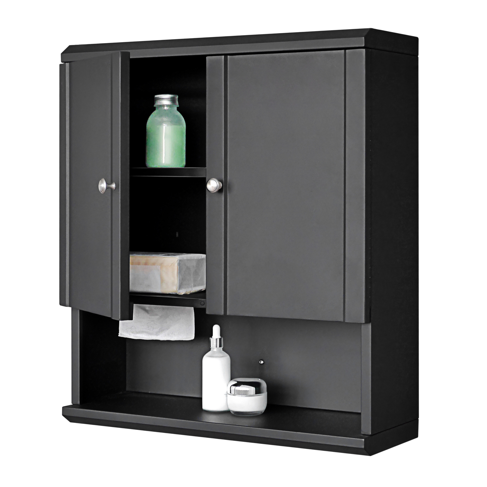 Fundin Black Bathroom Wall Cabinet with Hidden Tissue Slot & Adjustable Shelves, Over The Toilet Storage Cabinet for Bathroom Laundry Room