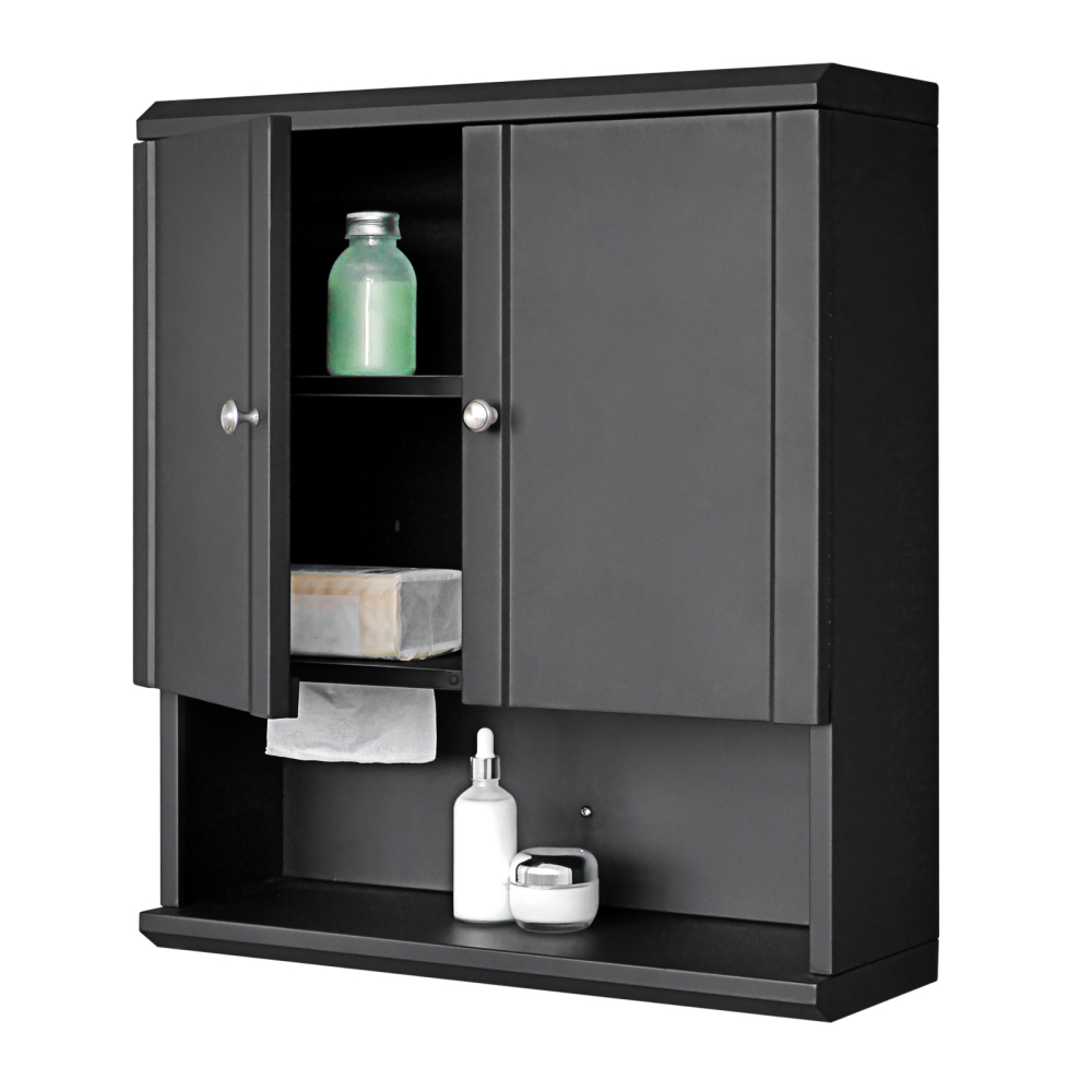 Fundin Black Bathroom Wall Cabinet with Hidden Tissue Slot & Adjustable Shelves, Over The Toilet Storage Cabinet for Bathroom Laundry Room