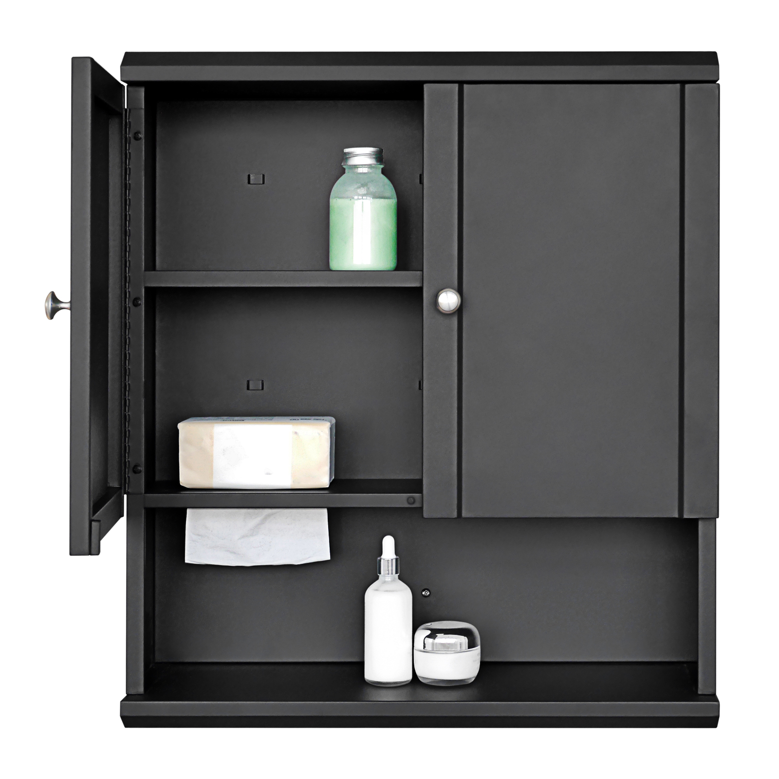 Fundin Black Bathroom Wall Cabinet with Hidden Tissue Slot & Adjustable Shelves, Over The Toilet Storage Cabinet for Bathroom Laundry Room
