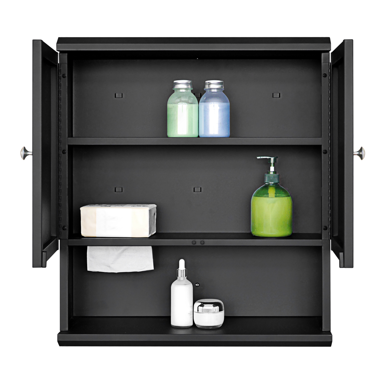 Fundin Black Bathroom Wall Cabinet with Hidden Tissue Slot & Adjustable Shelves, Over The Toilet Storage Cabinet for Bathroom Laundry Room