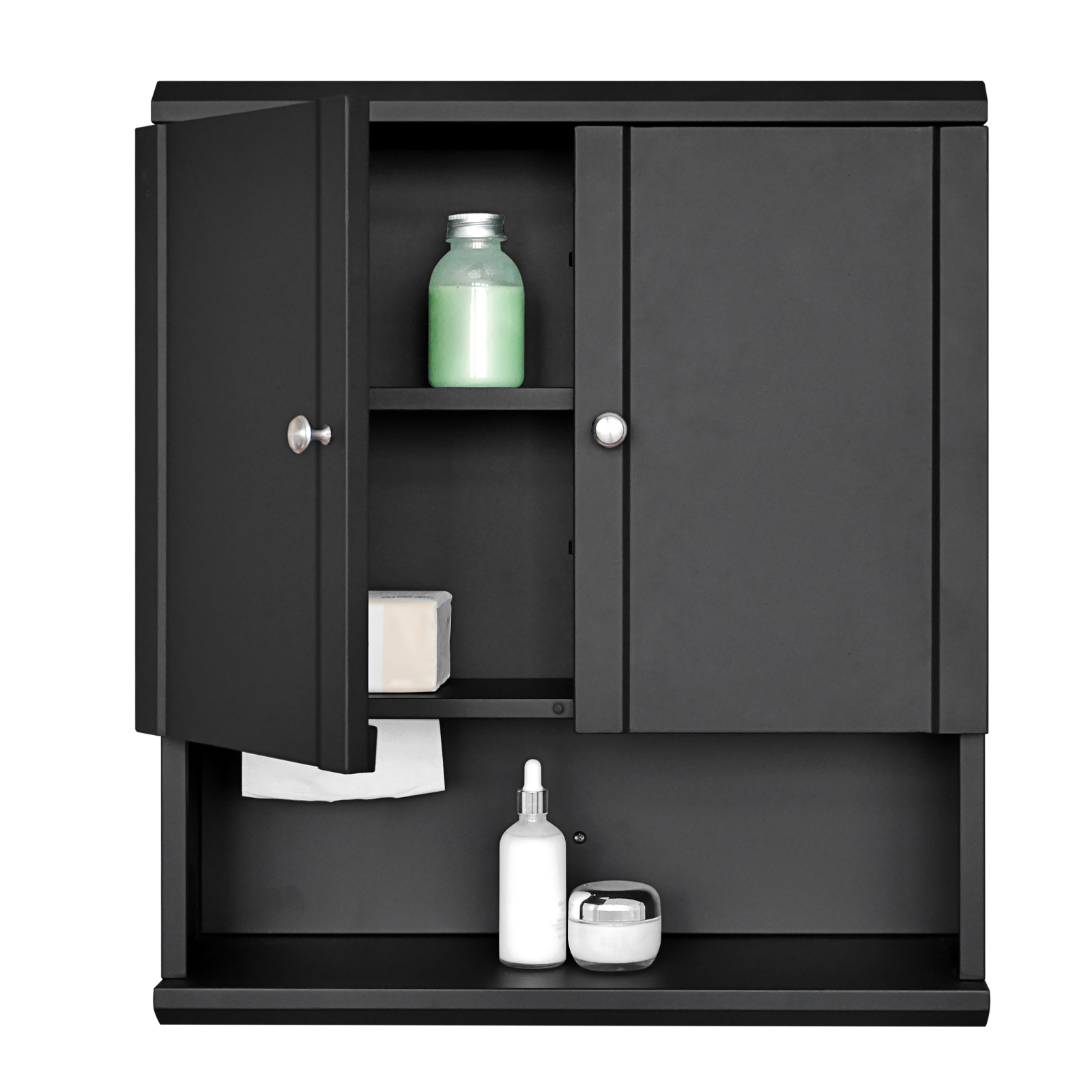 Fundin Black Bathroom Wall Cabinet with Hidden Tissue Slot & Adjustable Shelves, Over The Toilet Storage Cabinet for Bathroom Laundry Room