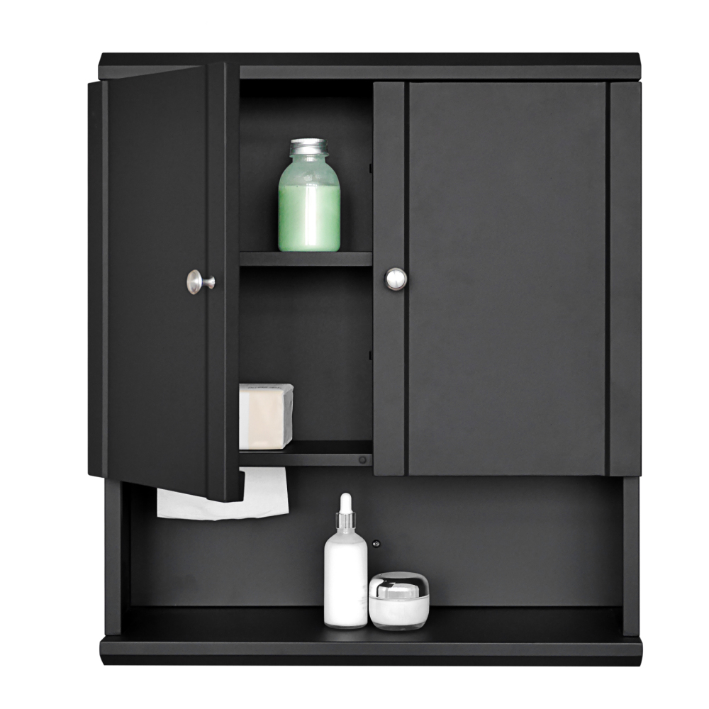 Fundin Black Bathroom Wall Cabinet with Hidden Tissue Slot & Adjustable Shelves, Over The Toilet Storage Cabinet for Bathroom Laundry Room