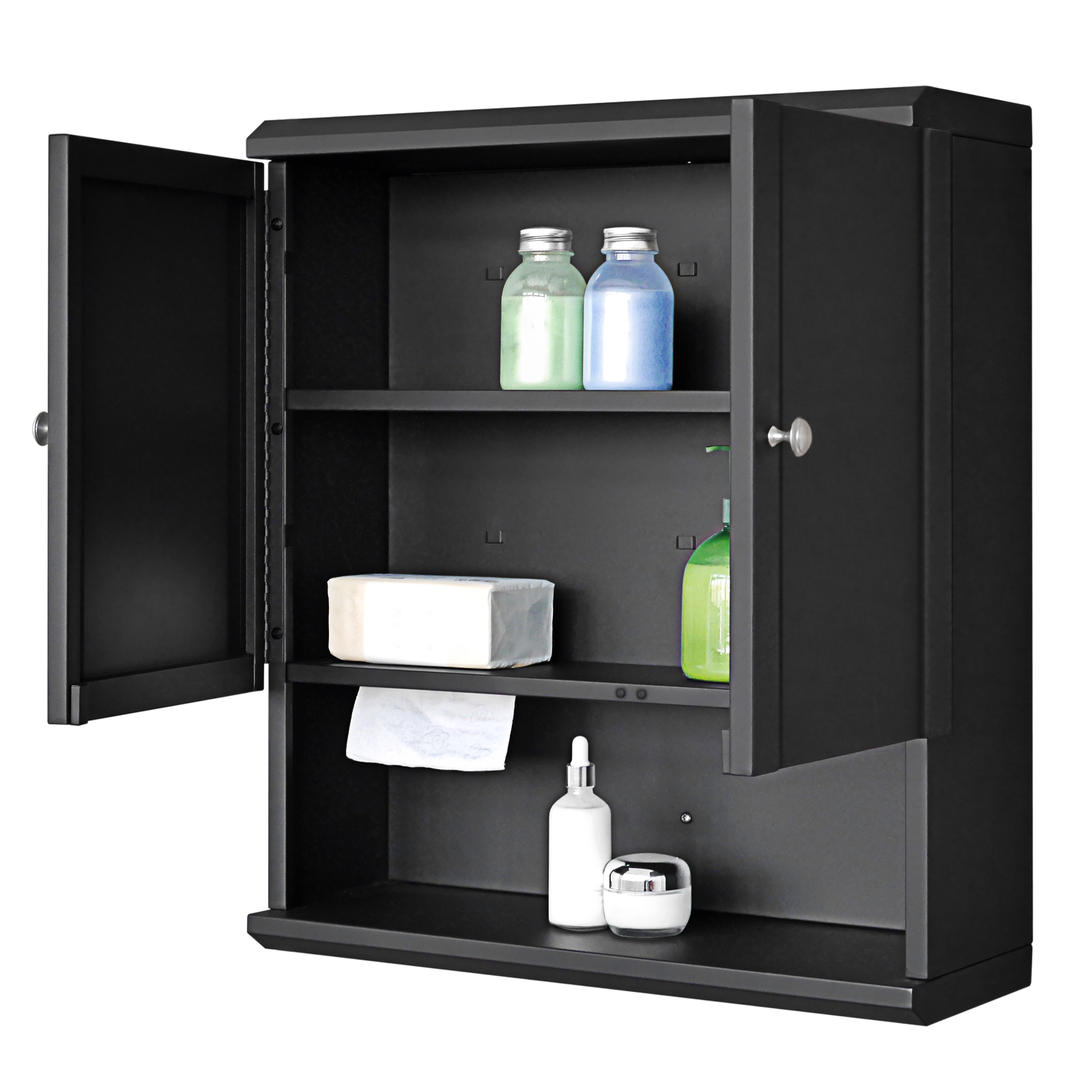 Fundin Black Bathroom Wall Cabinet with Hidden Tissue Slot & Adjustable Shelves, Over The Toilet Storage Cabinet for Bathroom Laundry Room