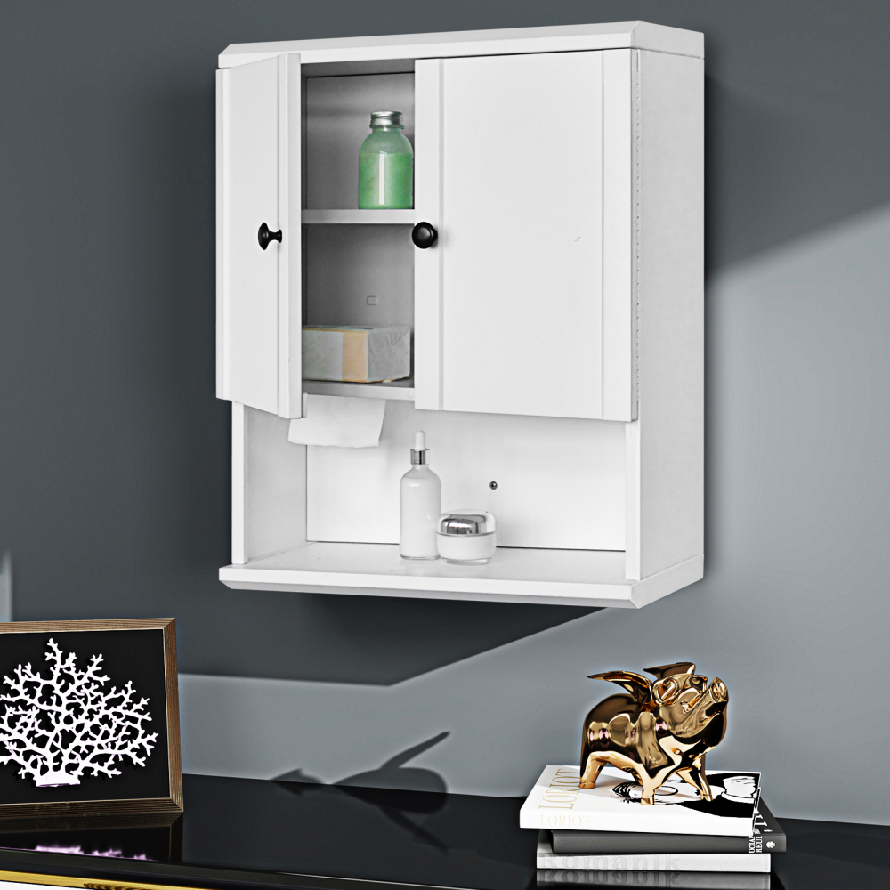 Fundin White Bathroom Wall Cabinet with Hidden Tissue Slot & Adjustable Shelves, Over The Toilet Storage Cabinet for Bathroom Laundry Room