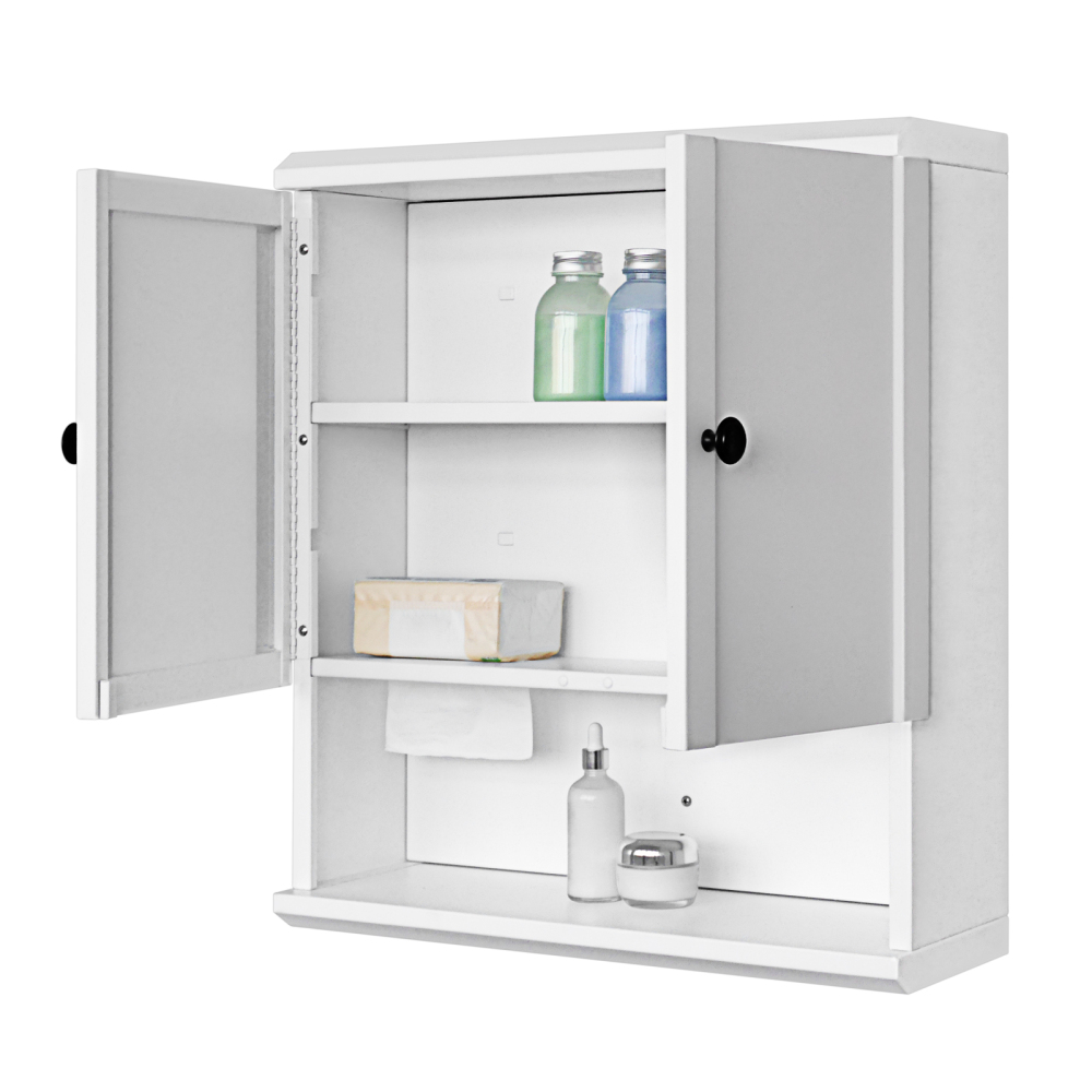 Fundin White Bathroom Wall Cabinet with Hidden Tissue Slot & Adjustable Shelves, Over The Toilet Storage Cabinet for Bathroom Laundry Room