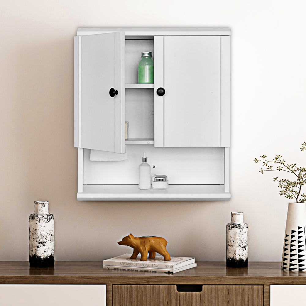 Fundin White Bathroom Wall Cabinet with Hidden Tissue Slot & Adjustable Shelves, Over The Toilet Storage Cabinet for Bathroom Laundry Room