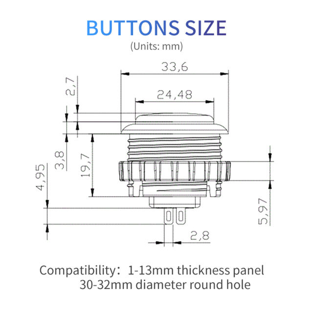 QANBA Gravity LX Clear 30mm Mechanical Pushbutton switch Arcade buttons