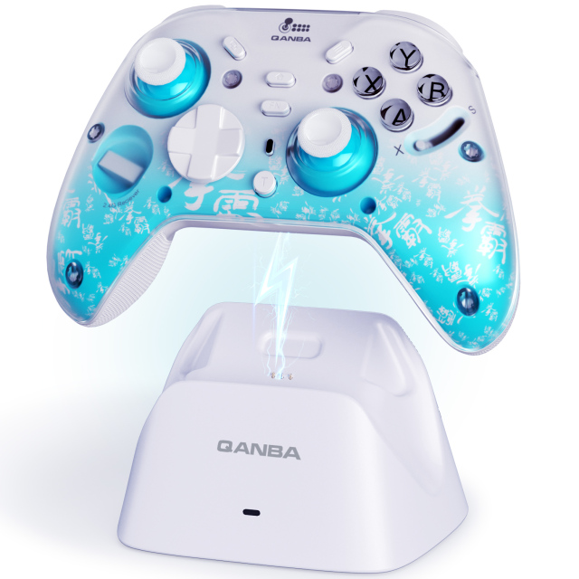 Qanba Phantom Smart Gamepad – Wireless Gaming Controller with Hall-Effect Joysticks, Tri-Mode Connection (2.4G/Bluetooth/Wired), 1000Hz Polling Rate, Dual Vibration Motors, 6-Axis Gyro, Programmable Back Buttons, Charging Dock – For PC/Android/iOS/TV