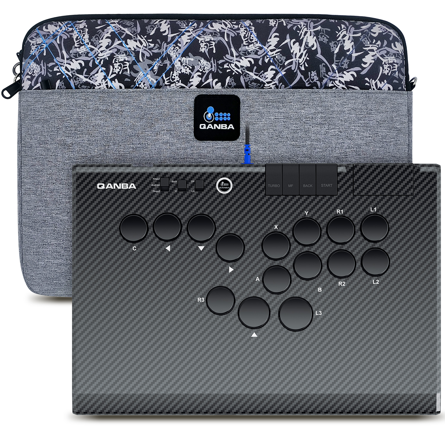 Limited Launch Gift: Free Carry Bag | Qanba Ruby Super Wireless Arcade Controller (Carbon Fiber Black / Phantom Pink & Blue)