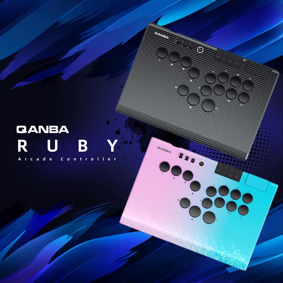 Limited Launch Gift: Free Carry Bag | Qanba Ruby Super Wireless Arcade Controller (Carbon Fiber Black / Phantom Pink & Blue)
