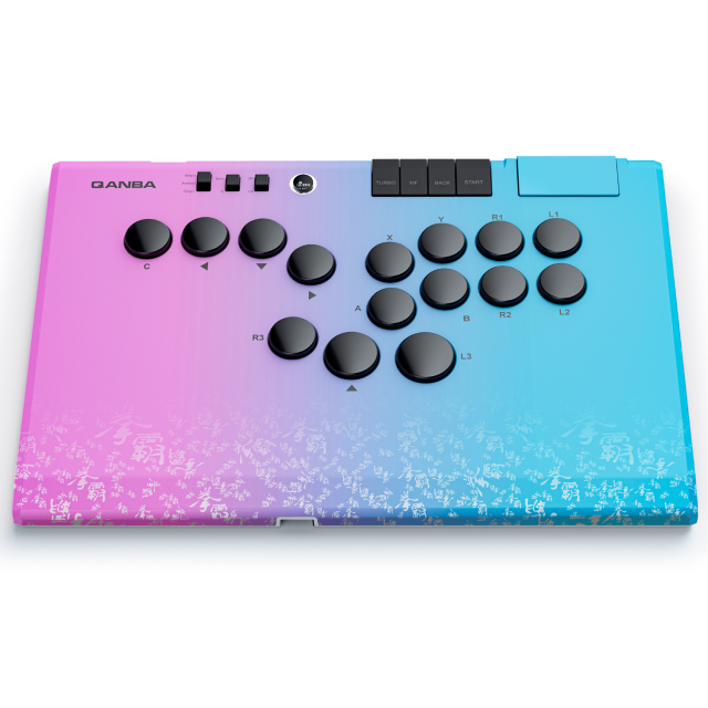 Qanba Ruby Super Wireless 1ms Ultra-low Latency Arcade Fight Stick Controller, 1.5cm Ultra Slim Kaihua Silent Linear Switches, 20m Stable Connection (Carbon Fiber Black / Phantom Pink & Blue) | Free Carry Bag for Launch