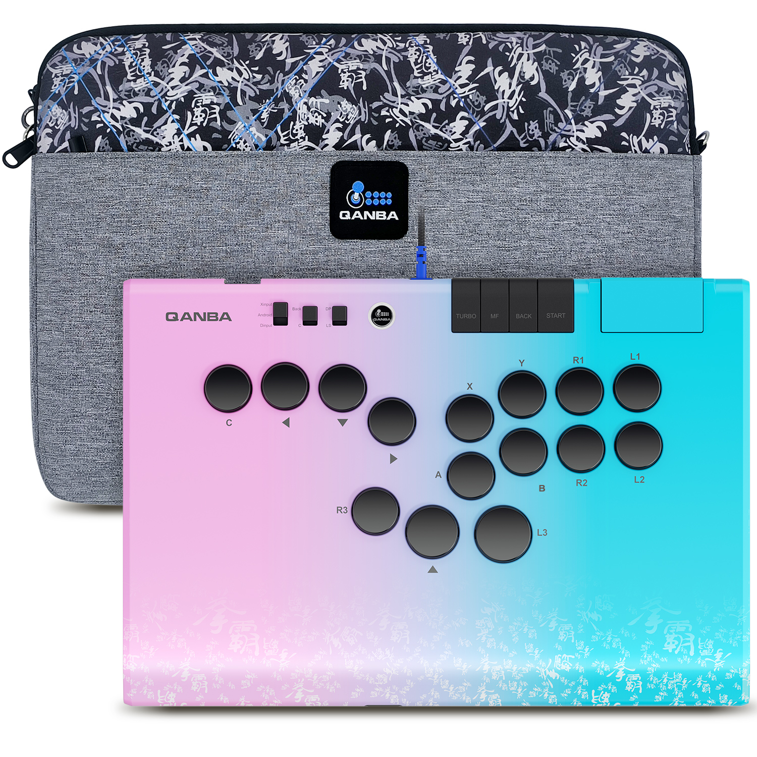 Limited Launch Gift: Free Carry Bag | Qanba Ruby Super Wireless Arcade Controller (Carbon Fiber Black / Phantom Pink & Blue)