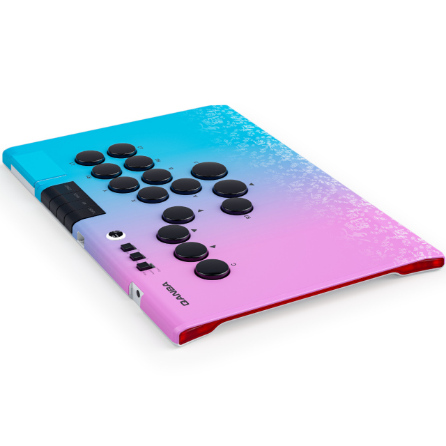 Qanba Ruby Super Wireless 1ms Ultra-low Latency Arcade Fight Stick Controller, 1.5cm Ultra Slim Kaihua Silent Linear Switches, 20m Stable Connection (Carbon Fiber Black / Phantom Pink & Blue) | Free Carry Bag for Launch