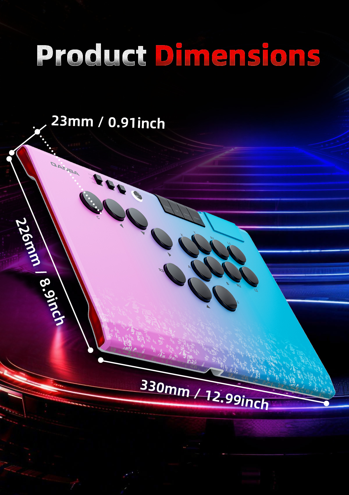 Qanba Ruby Super Wireless Arcade Controller (Carbon Fiber Black / Pink & Blue)