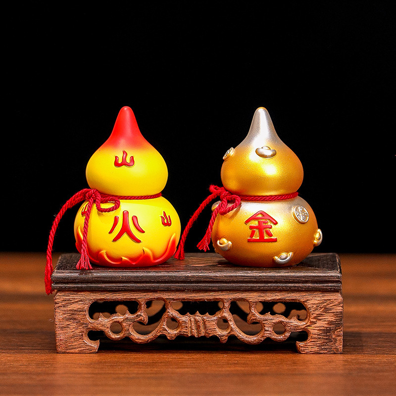 Five elements of gold, wood, water, fire and earth gourd ornaments Chinese metaphysics national tide ancient style office small decorations Feng Shui decorations