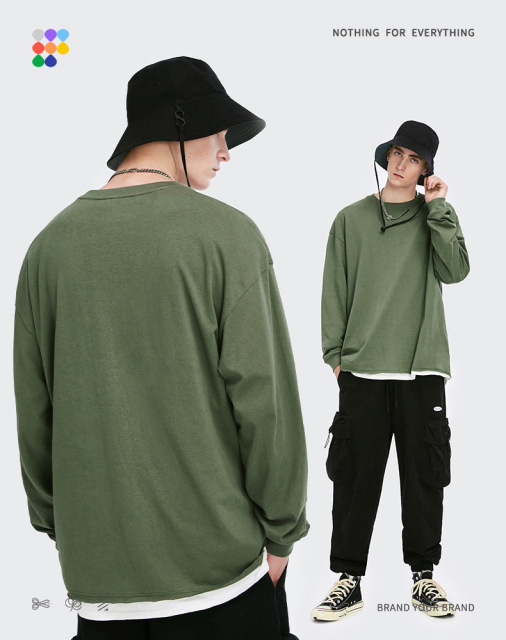 200g Cotton and Linen Loose Solid Color Long Sleeve