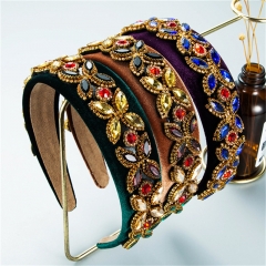 Retro Rhinestone Flannelette Wide Headband Distributor