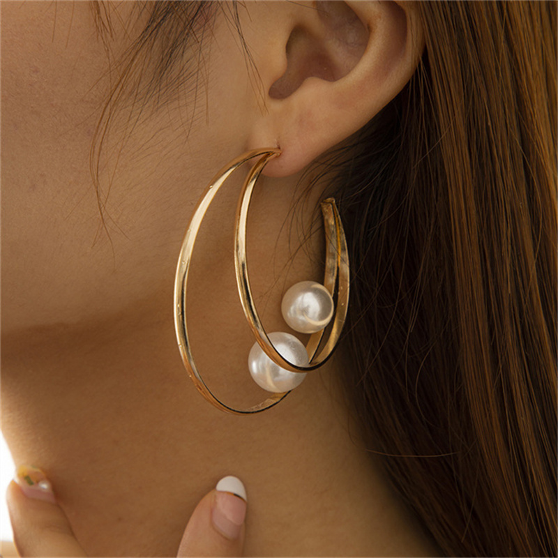 Simple Pearl Alloy Hoop Earrings Distributor