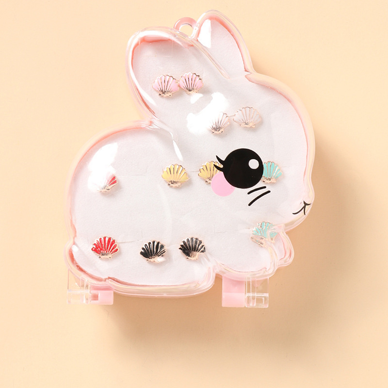 Wholesale Jewelry Rabbit Shape Box Shell-style Kids Earrings Set