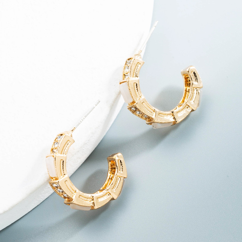 Wholesale Jewelry Letter C Shape Opal Rhinestone Alloy Hoop Earrings