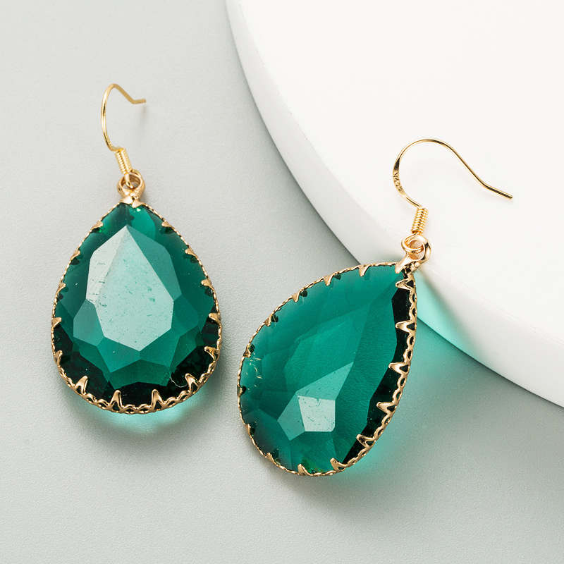 Wholesale Jewelry Elegant Emerald Drop-shaped Rhinestone Earrings
