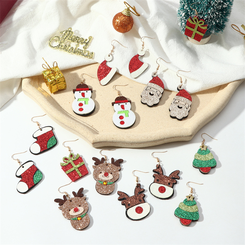 Wholesale Jewelry Cute Glitter Santa Claus Elk Design Earrings Christmas Holiday Gift