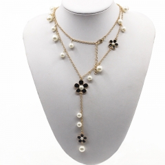 Wholesale Jewelry Korean Flower Pearl Lariat Necklace