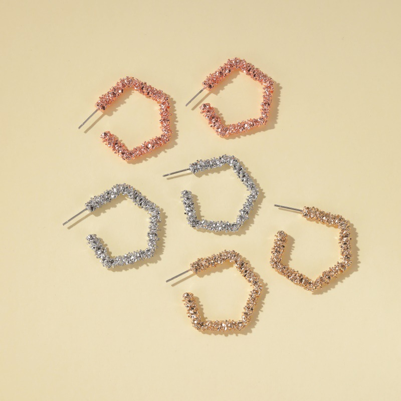 Wholesale Jewelry Vintage Carved Pentagon Hoop Earrings