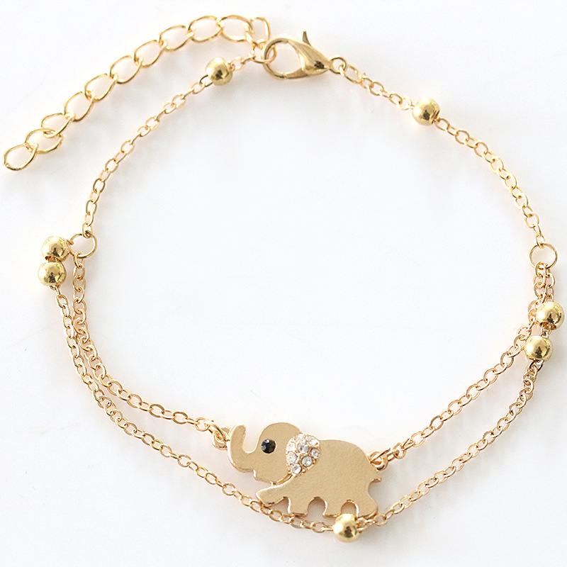 Wholesale Jewelry Trendy Golden Double Layers Elephant Pattern Anklet