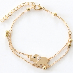 Wholesale Jewelry Trendy Golden Double Layers Elephant Pattern Anklet