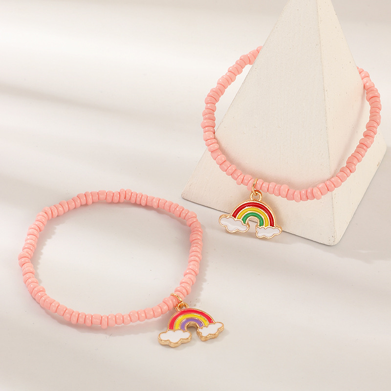 Lovely Pink Beads Rainbow Kids Bracelet Supplier