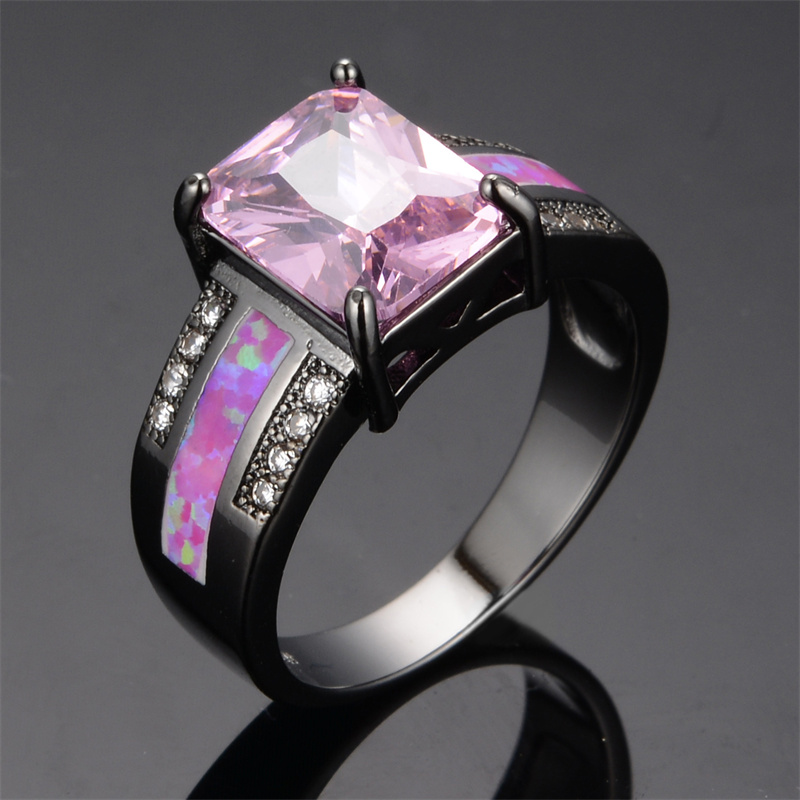 Vintage Black Gold Purple Opal Square Pink Zirconia Ring Supplier