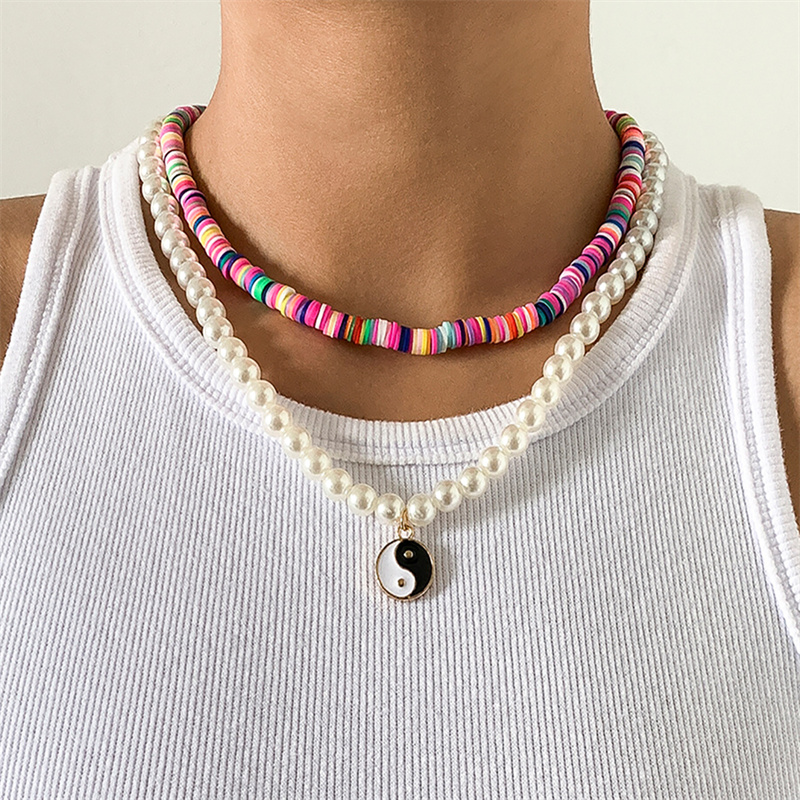 Colorful Soft Pottery Stacked Imitation Pearl Necklace Manufacturer