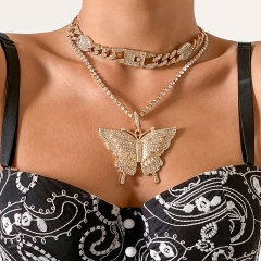 Hip-hop Diamond Cuban Buckle Large Butterfly Pendant Necklace Manufacturer