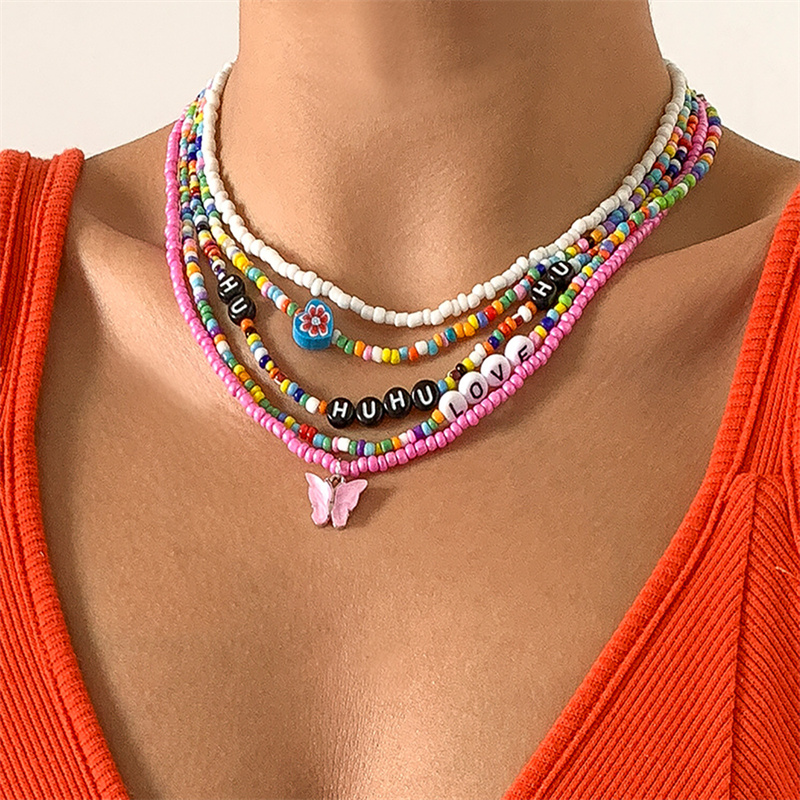 Acrylic Letters Mixed Color Beads Woven Necklace Manufacturer