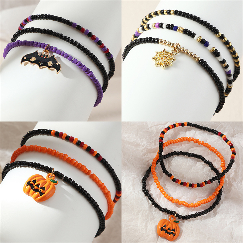 Colorful Pumpkin Bat Halloween Bracelet Bracelet Set Distributor