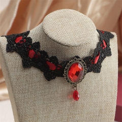 Gothic Lace Neckband Collar Retro Gemstone Halloween Clavicle Chain Distributor