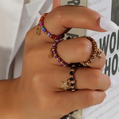 Retro Golden Beaded Adjustable Fun Ring Star Moon Accessories Distributor