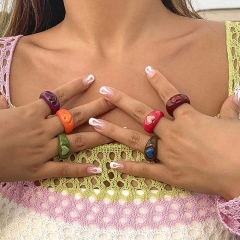 Simple Candy Color Three-dimensional Love Acrylic Retro Stacking Ring Distributor